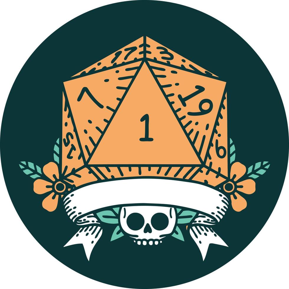 icono de tirada de dados natural one d20 vector