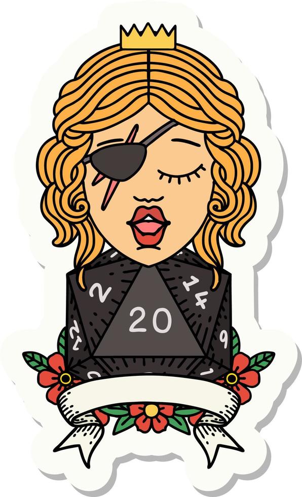 sticker of a human rogue with natural 20 dice roll vector