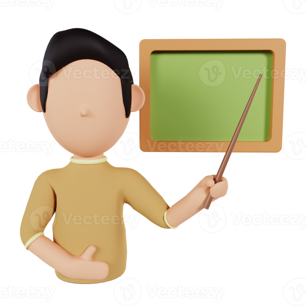 3D Man Pointing to the Board Illustration Premium PNG