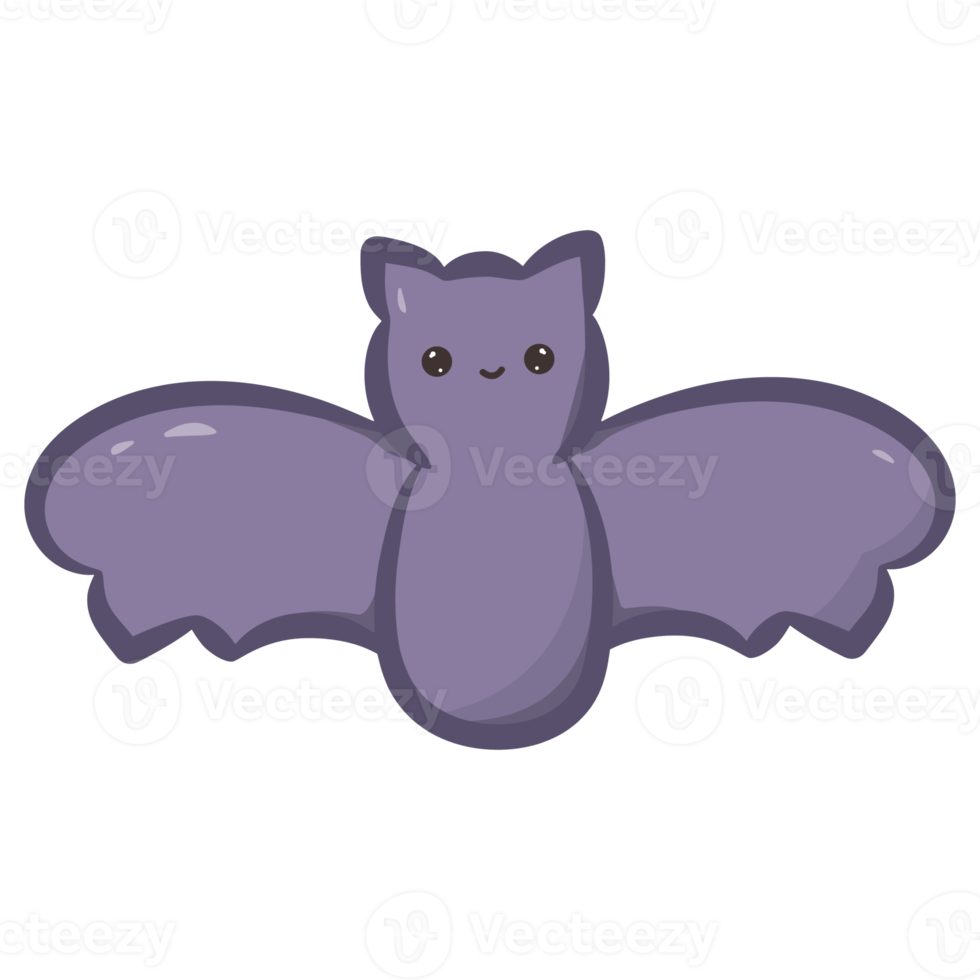 carino pipistrello nel cartone animato stile. pipistrello con divertente kawaii viso png