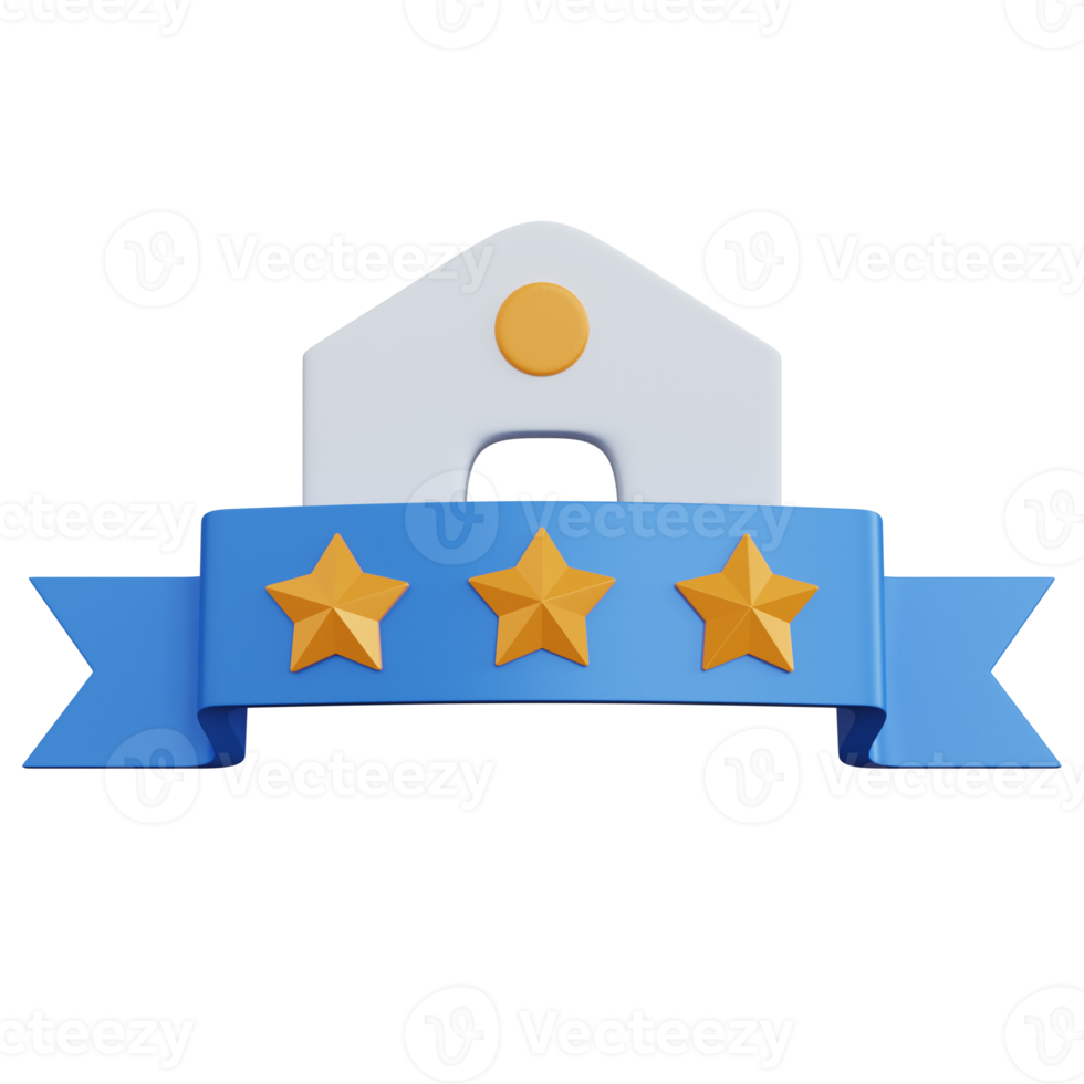 3d rendering home icon and ribbon with star isolated png