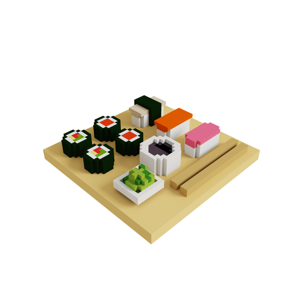 Set sushi illustration using voxel style png