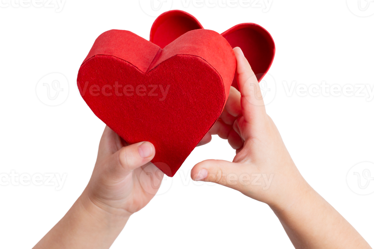 Beautiful closeup of kid hand red heart on white background. Shape background.Holiday background. Creative design. Red heart. png