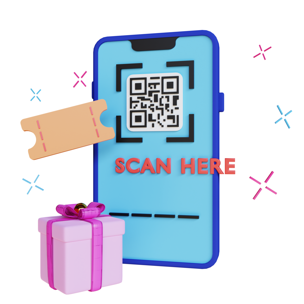 3d render online phone pay online with scan barcode png