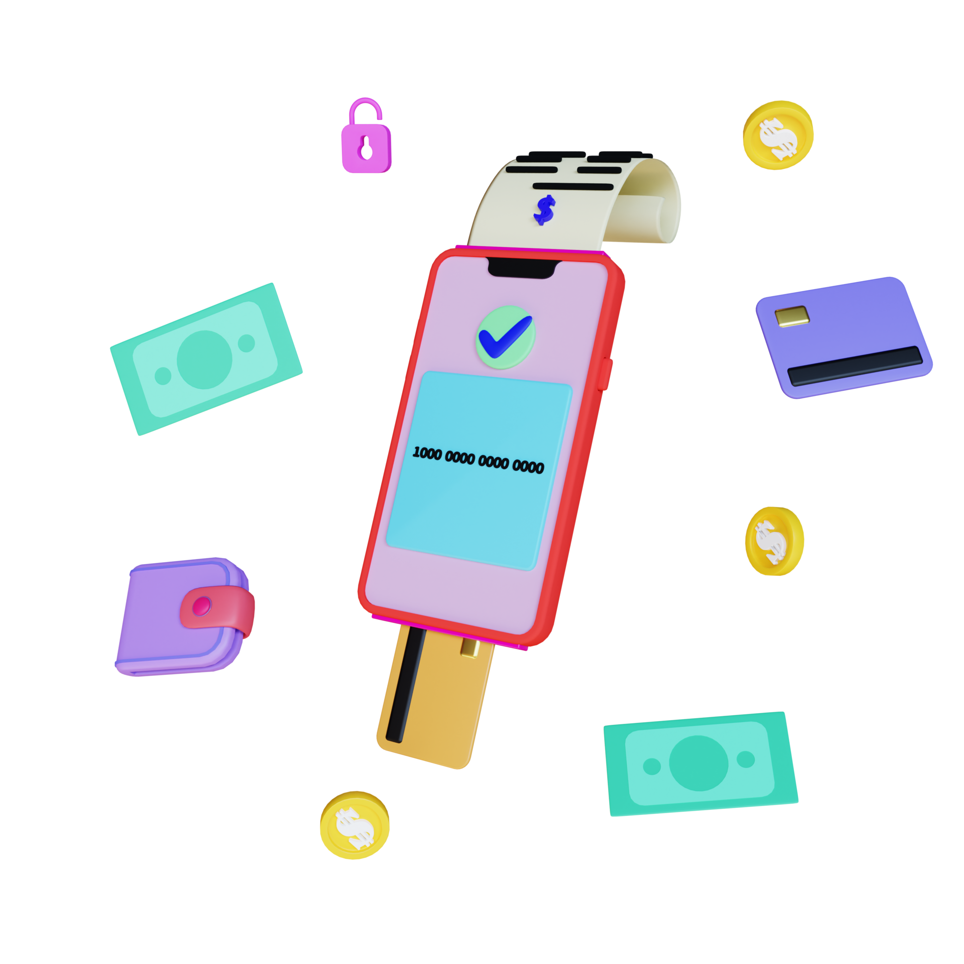 3d render phone pay online with bill receipt 11858571 PNG