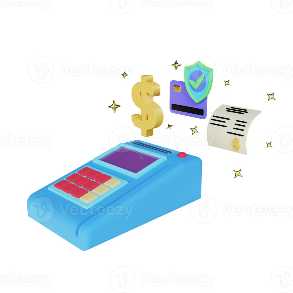 3d render Electronic Data Capture with debit credit card png
