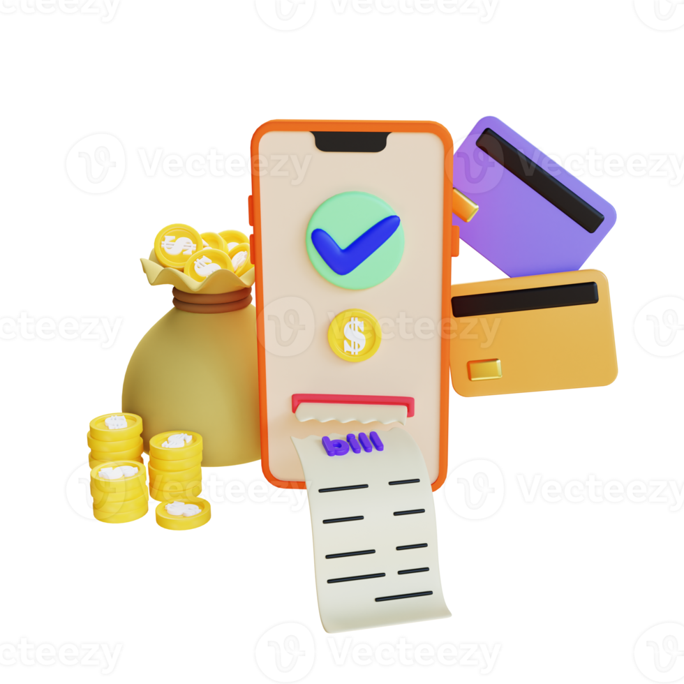 3d render phone pay online with card debit credit png