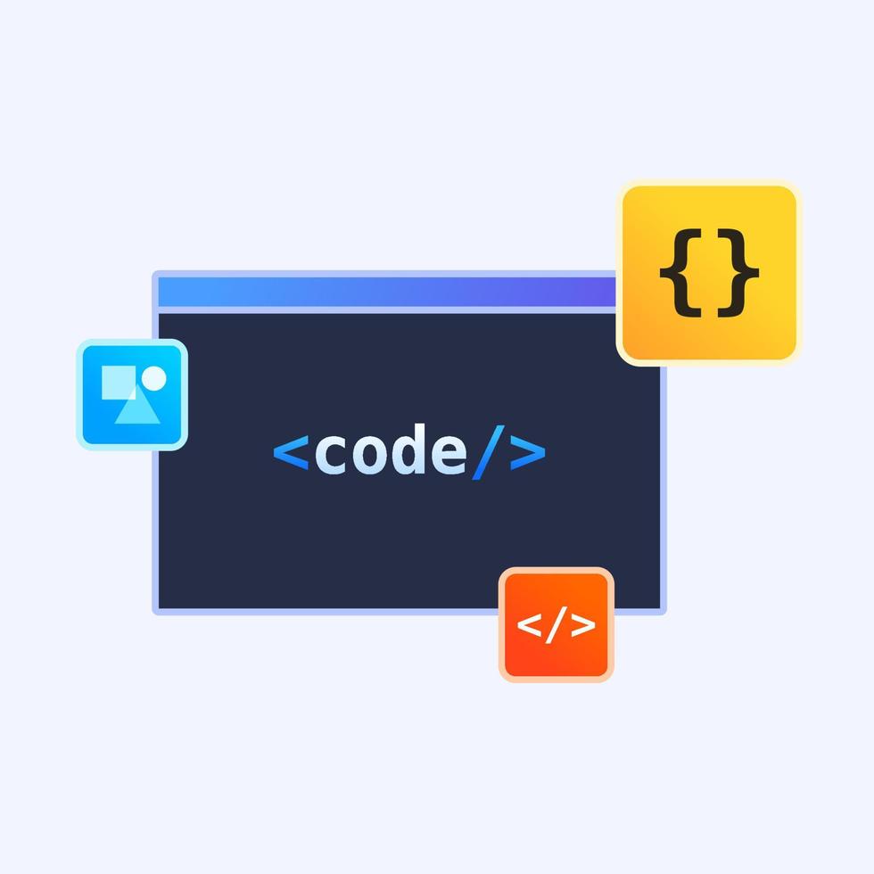 icono de programador de desarrollo web con indicador de terminal e ilustración de vector de código