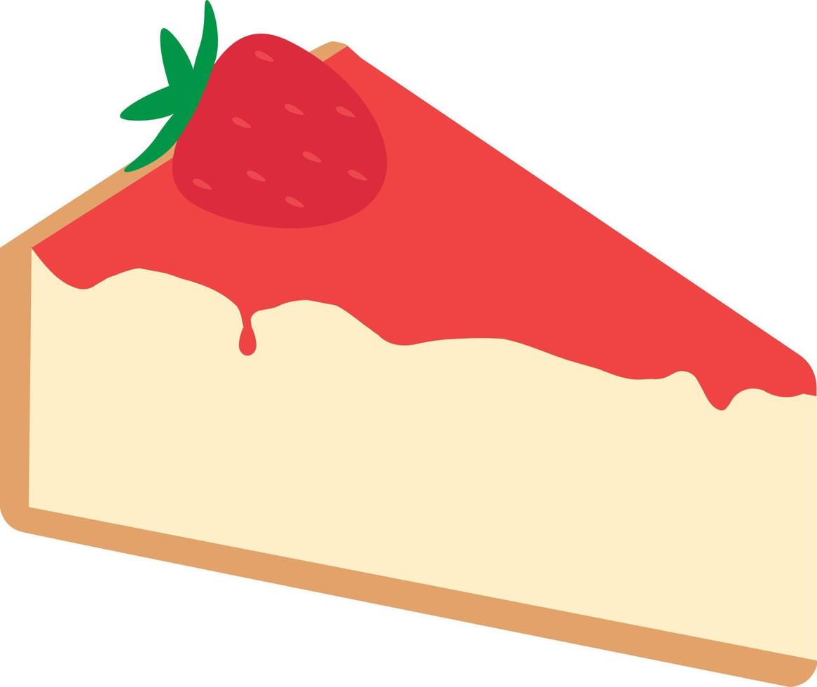 Icono de rebanada de tarta de queso sobre fondo blanco. tarta de queso con cartel de fresa. estilo plano vector