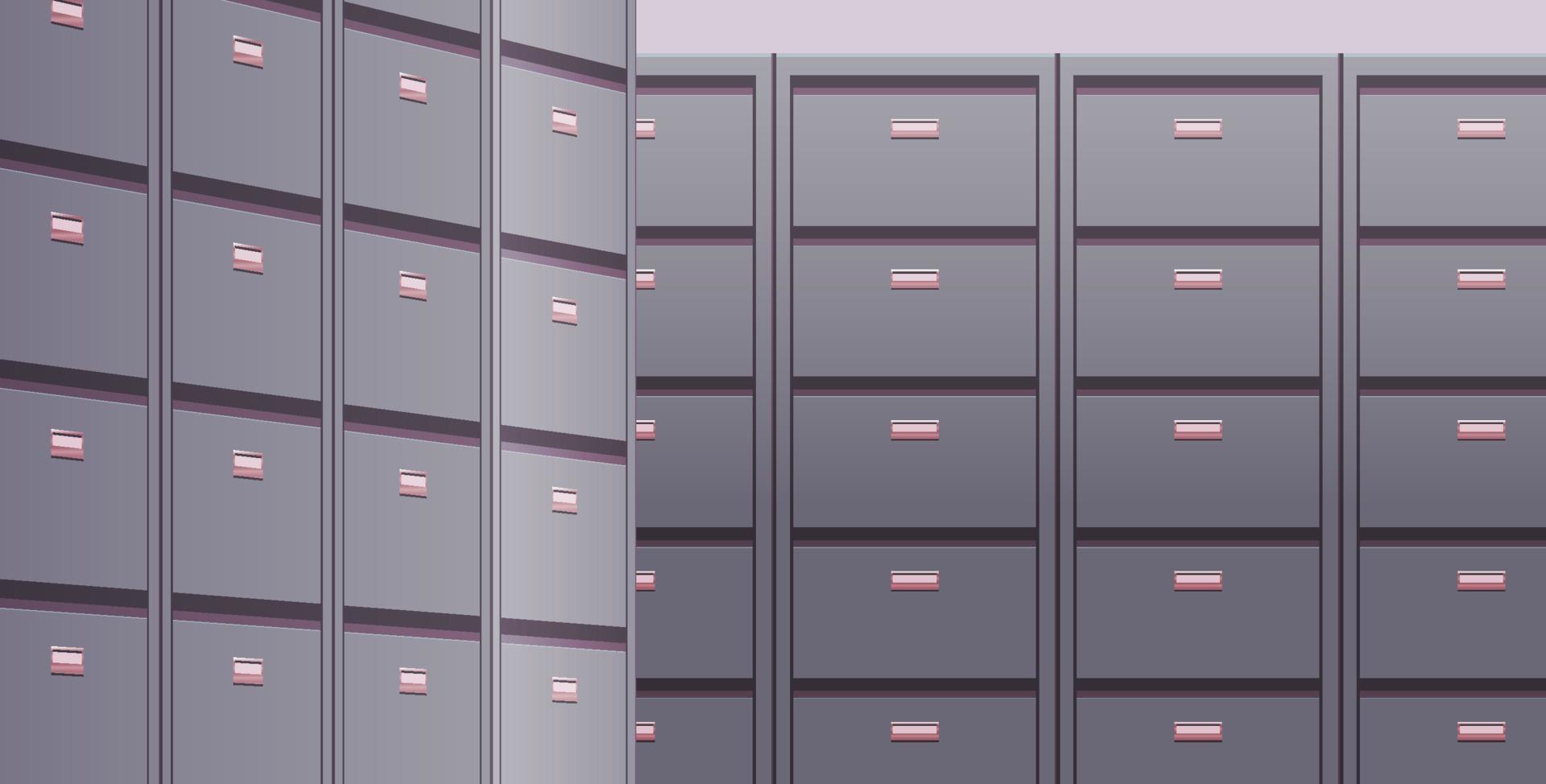 Office cabinet and document data archive storage folders for files business administration concept flat vector illustration.