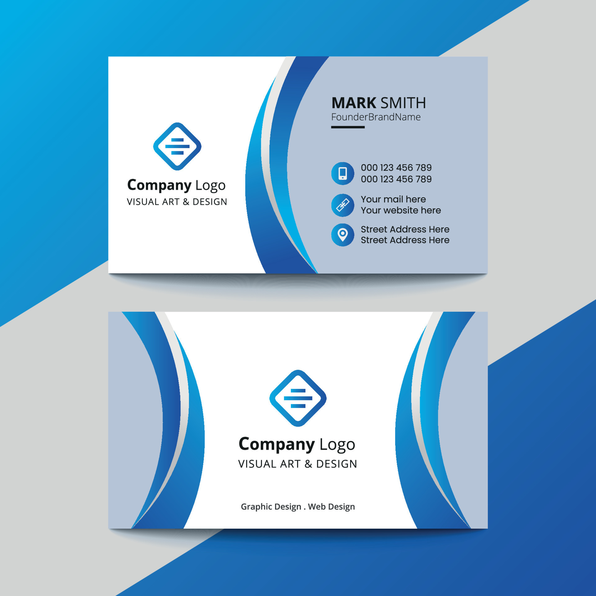 Professional Elegant Blue And White Modern Business Card Design 