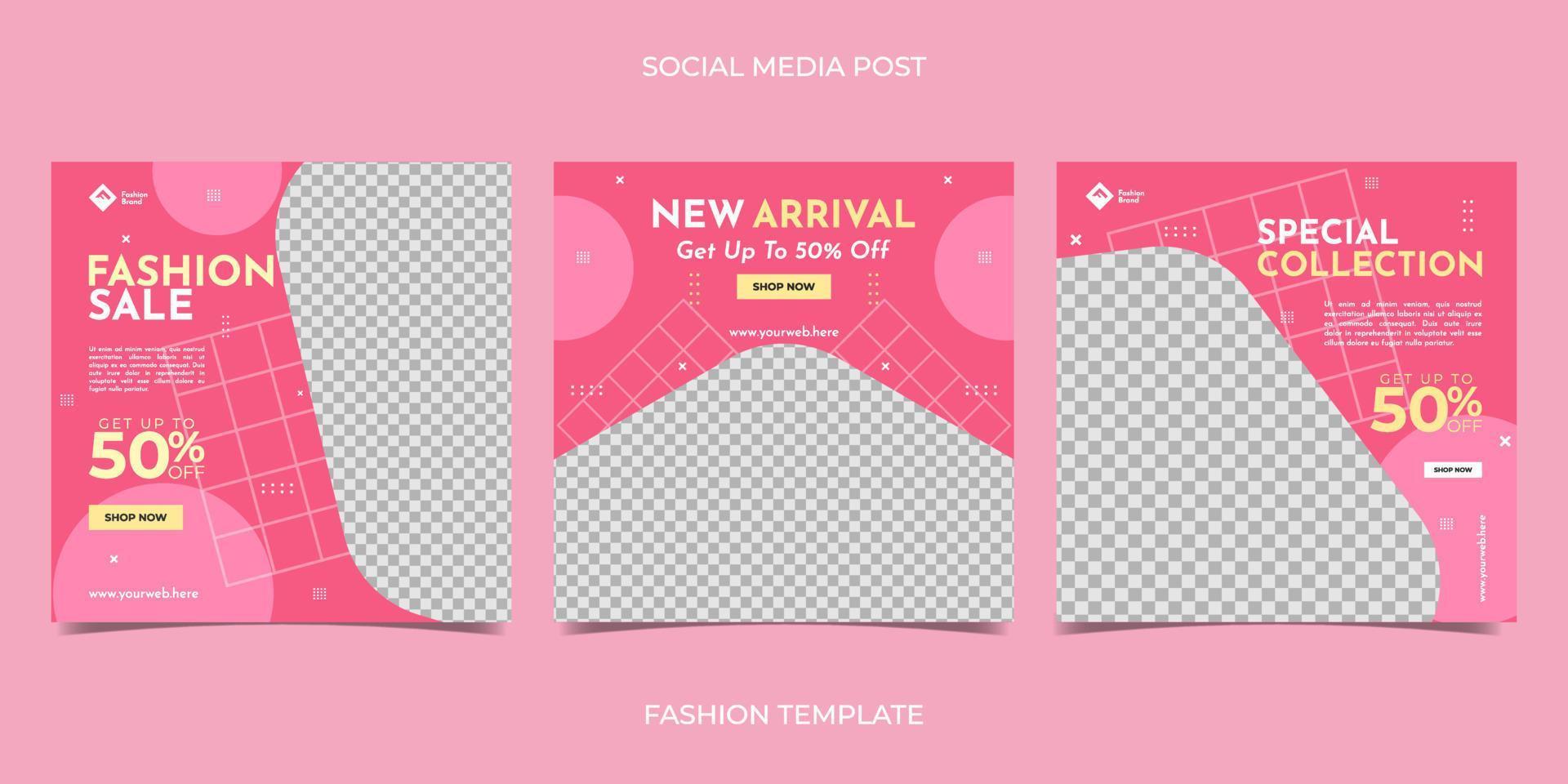 venta de moda para plantilla de feed de redes sociales. adecuado para anuncios web en Internet, marca de promoción, promoción de venta, etc. vector