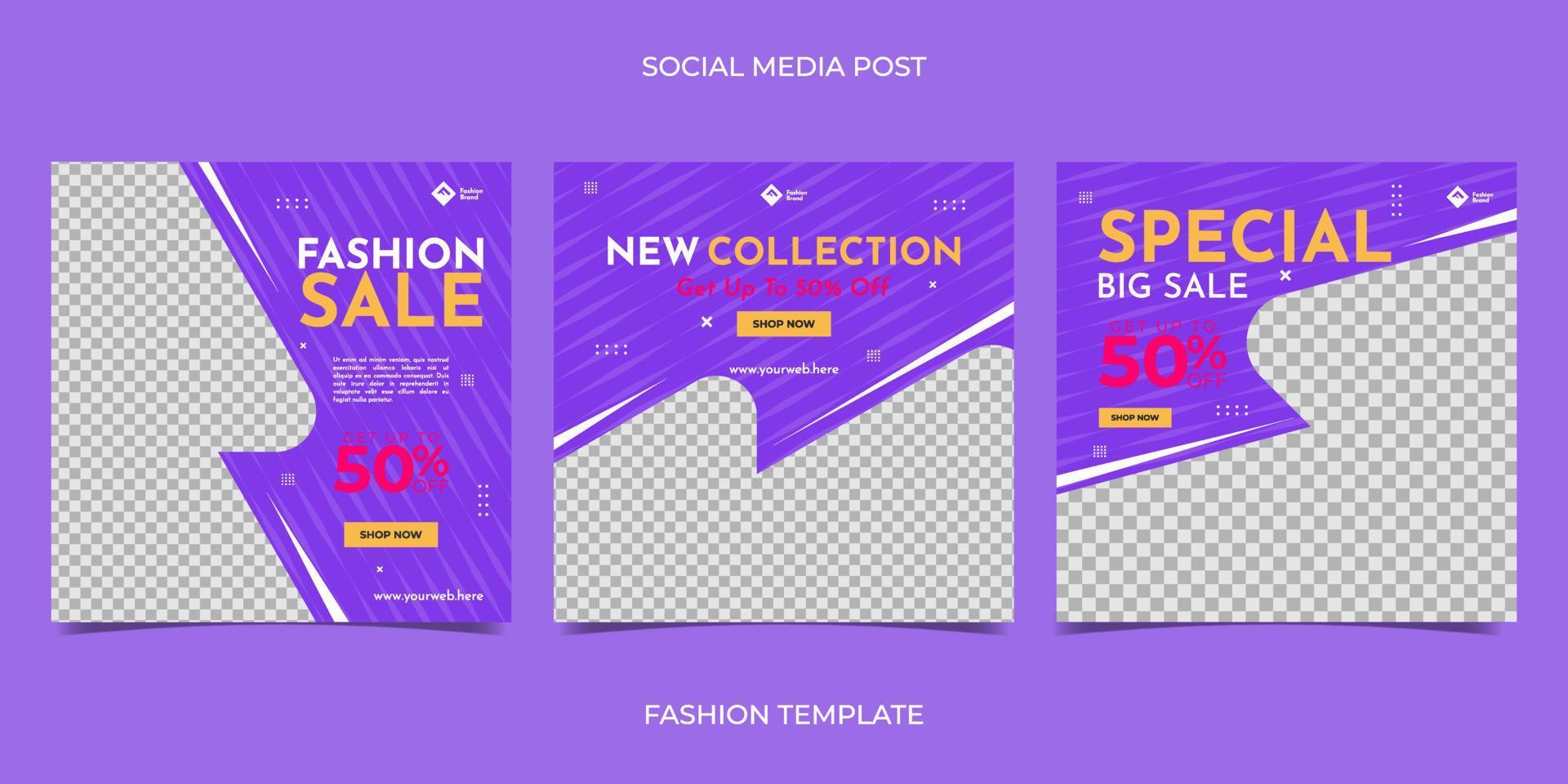 venta de moda para la plantilla de feed de redes sociales. adecuado para anuncios web en Internet, marca de promoción, promoción de venta, etc. vector