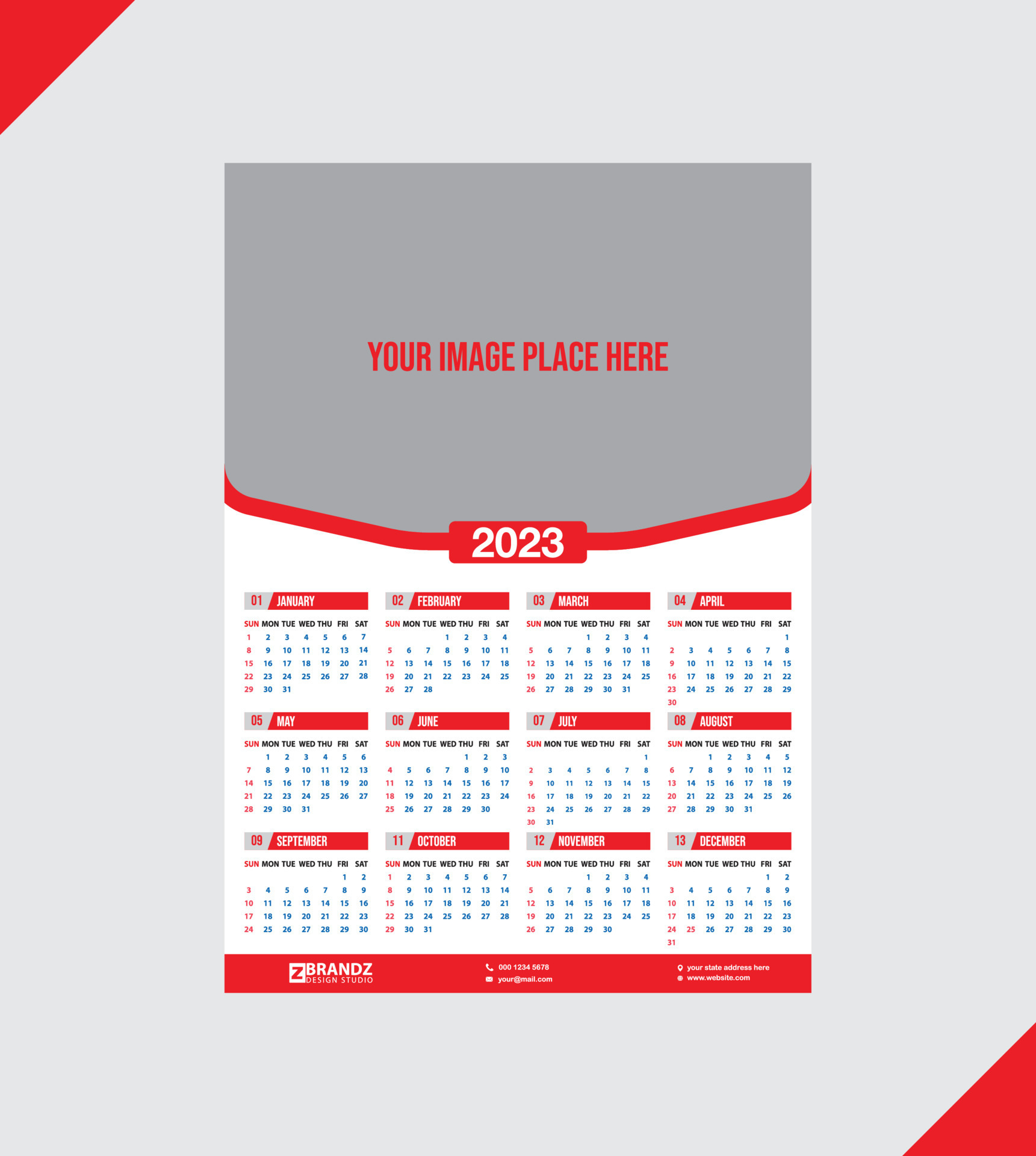 one page calendar design template 2023 11858748 Vector Art at Vecteezy
