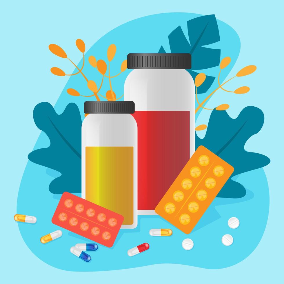 Medicines in simple flat style vector