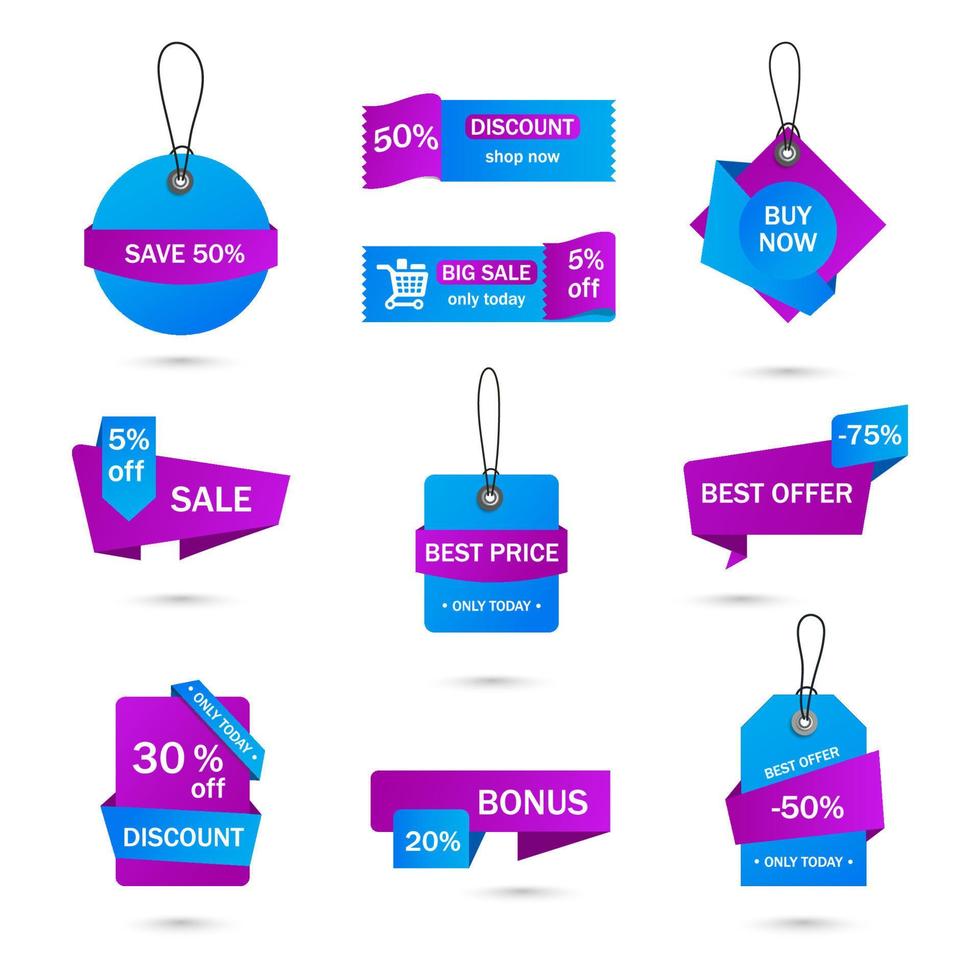 Vector stickers, price tag, banner, label. Coupon sale, offers and promotions vector   template. Shop price tag, retail, commerce, business. Set of speech bubbles