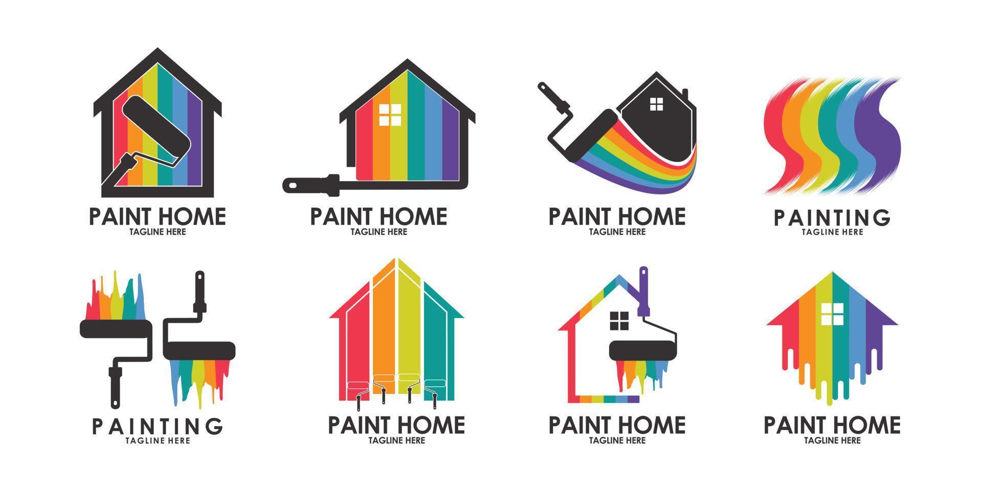 Paint colorful house logo design with simple elements Premium Vector