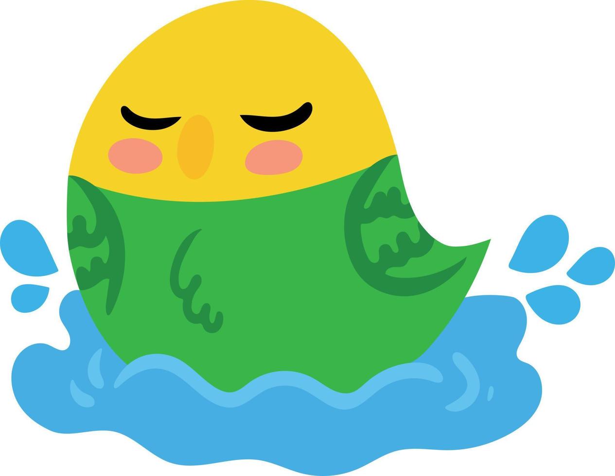 Concept of cute budgerigar. Parrot swims in water. Flat. Vector illustration isolated on white background. Design element