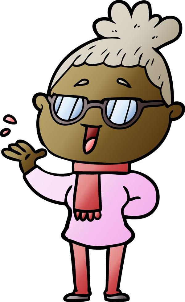 cartoon happy woman wearing spectacles vector