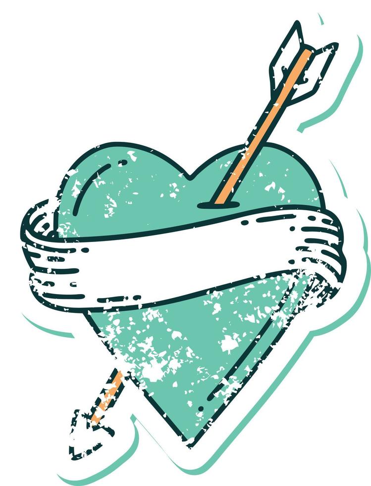 iconic distressed sticker tattoo style image of an arrow heart and banner vector