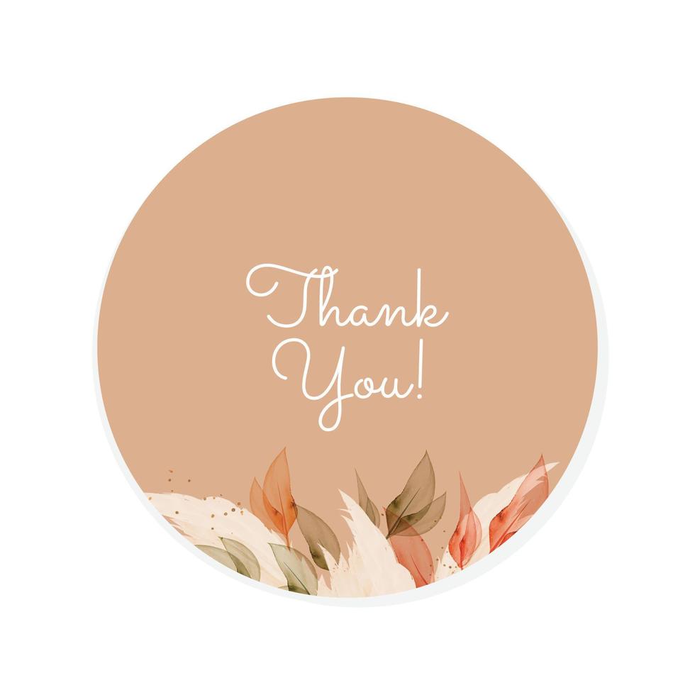 Sticker with autumn leaves and pampas with the words thank you. For gifts, invitations, on wedding cards. Vector