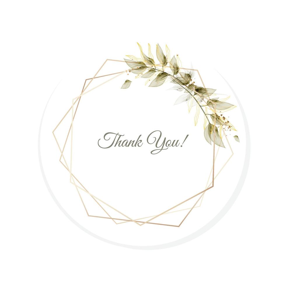 Sticker with green plants with the words thank you. For gifts, invitations, on wedding cards. Vector