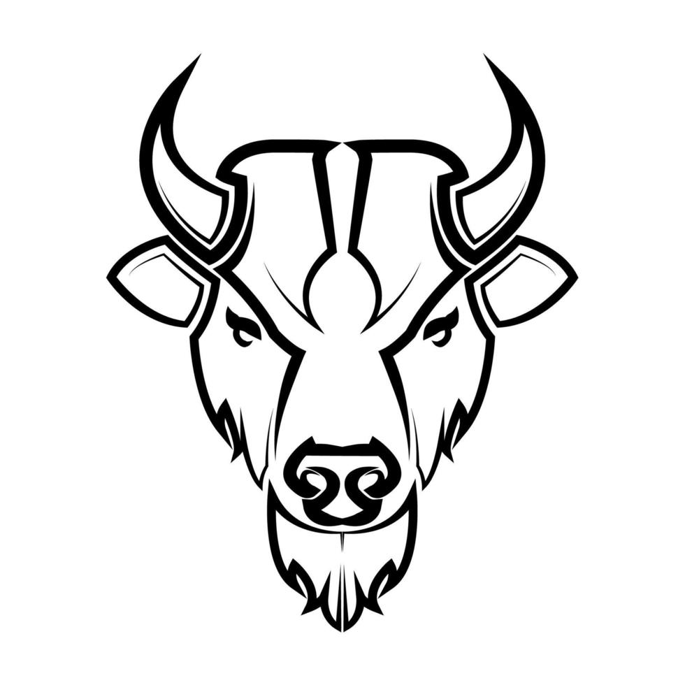 Line Vector Illustration front view of American Bison Buffalo