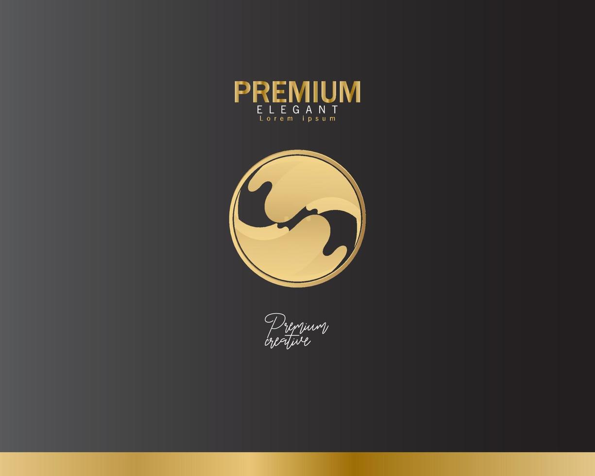 Luxury gold line logo design with simple and modern shape of sea water wave in a circle vector
