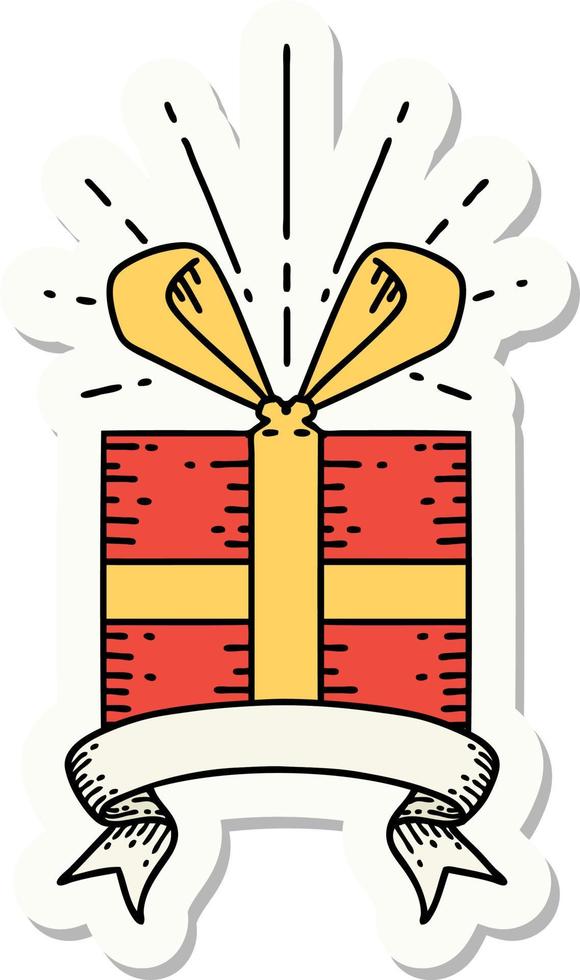 sticker of a tattoo style christmas present vector