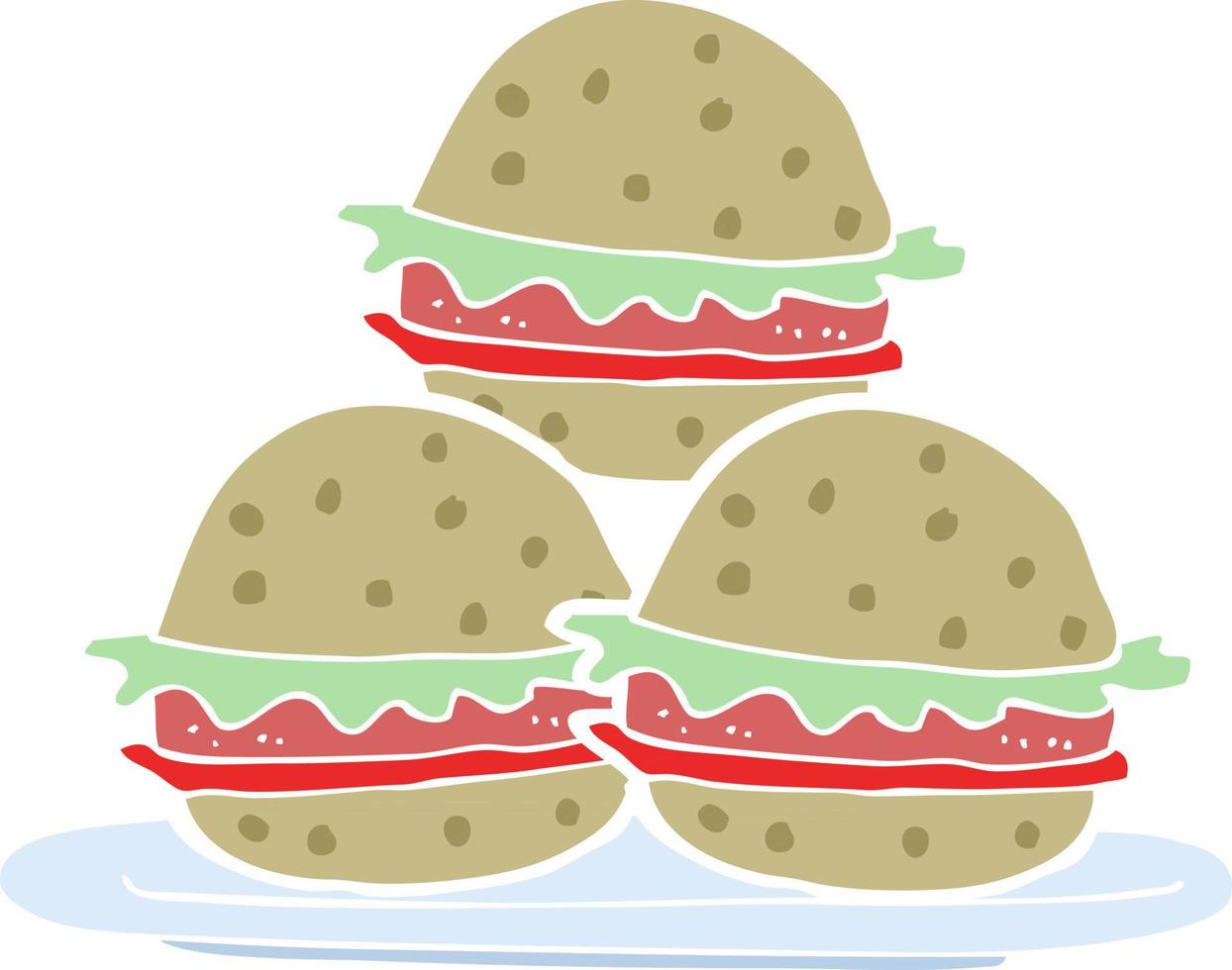 flat color illustration of plate of burgers vector