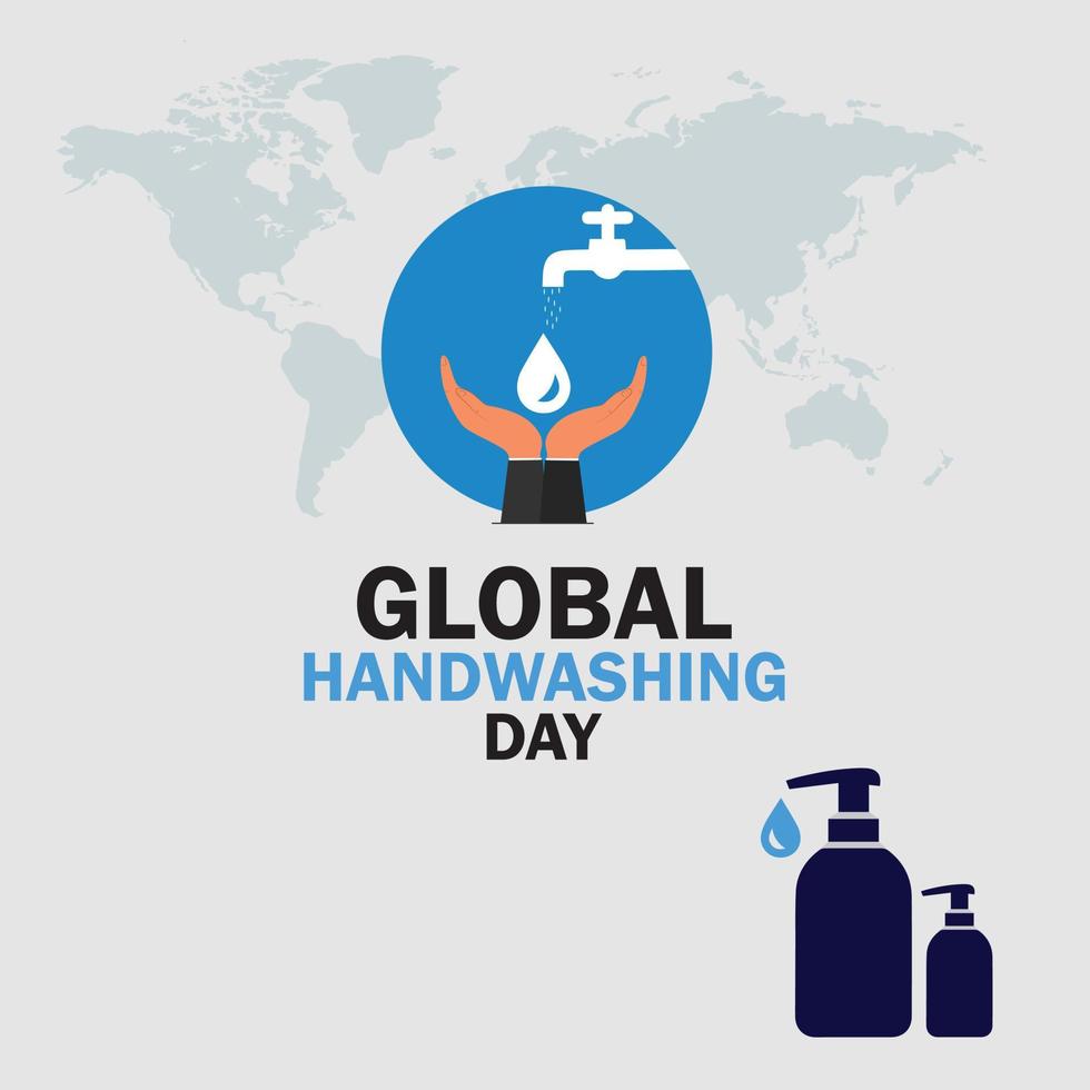 Global Handwashing Day. 15 October. coronavirus icon. handwashing with water from faucet and world map background. Vector Illustration.