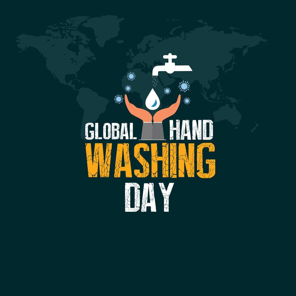 Global Handwashing Day. 15 October. coronavirus icon. handwashing with water from faucet and world map background. Vector Illustration.