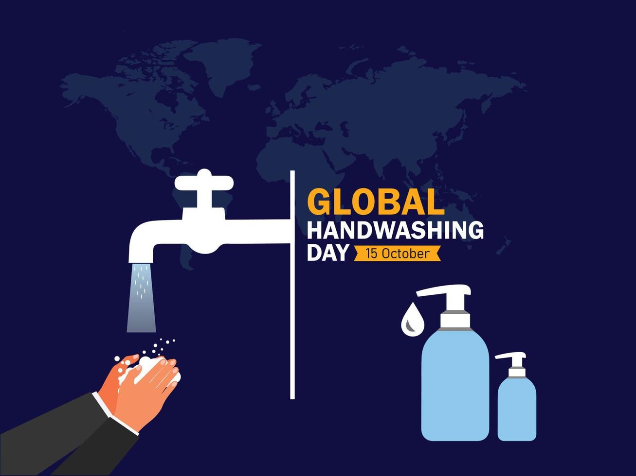 Global Handwashing Day.15 October. coronavirus icon. handwashing with water from faucet background. Vector Illustration.