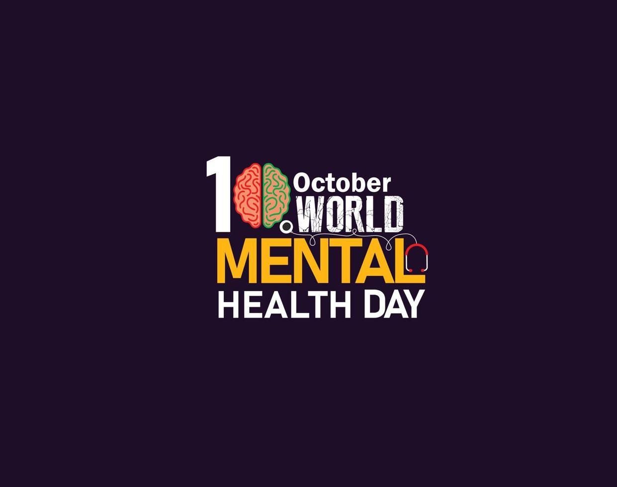 World Mental Health Day. October 10. Flat human head icon with lamp and leaf inside. Template for the design of a logo, flyer or presentation. Vector illustration.