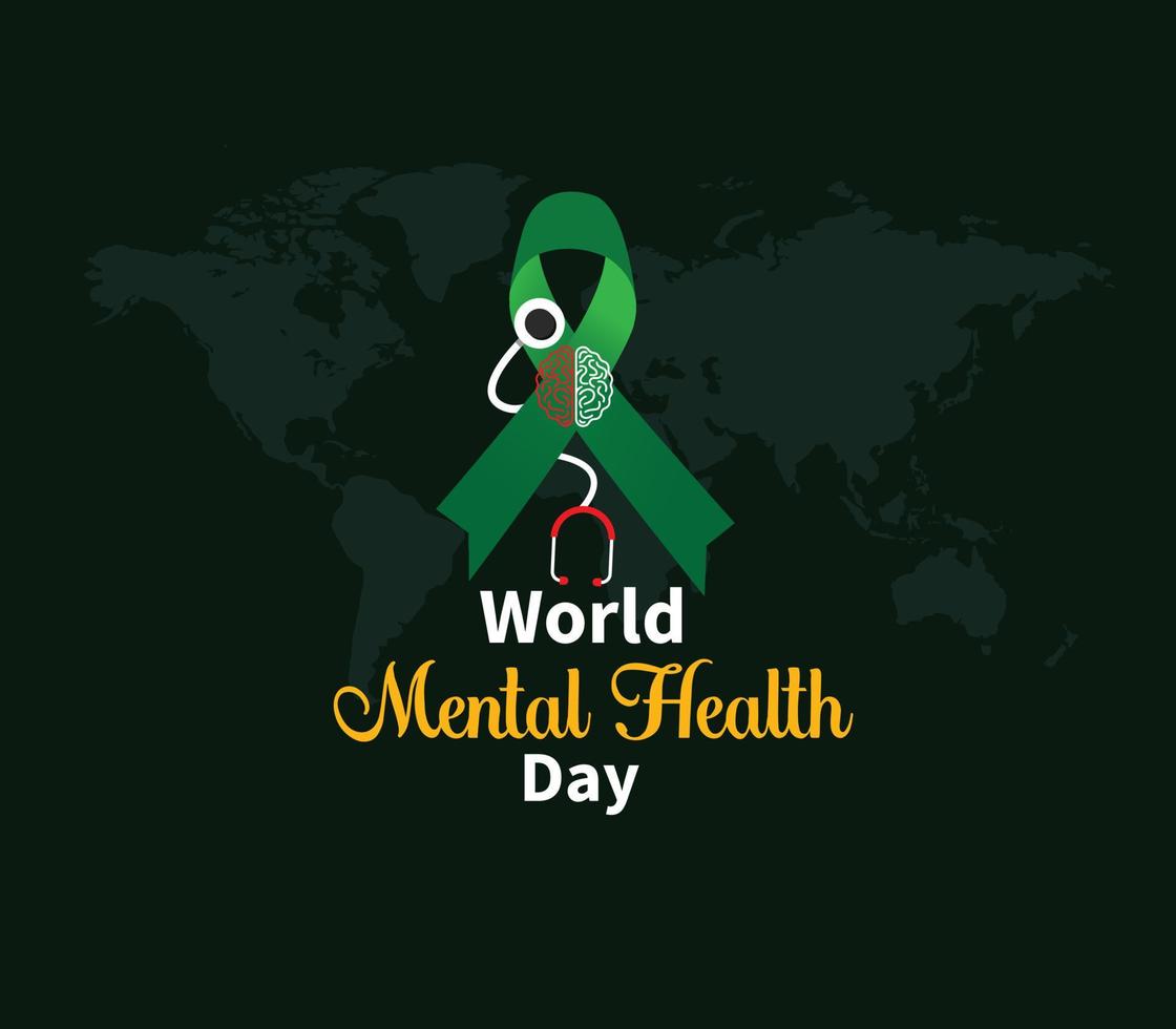 World Mental Health Day. October 10. Flat human head icon with lamp and leaf inside. Template for the design of a logo, flyer or presentation. Vector illustration.