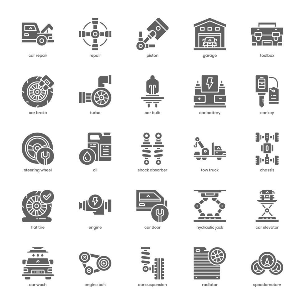 Car Repair icon pack for your website design, logo, app, and user interface. Car Repair icon glyph design. Vector graphics illustration and editable stroke.