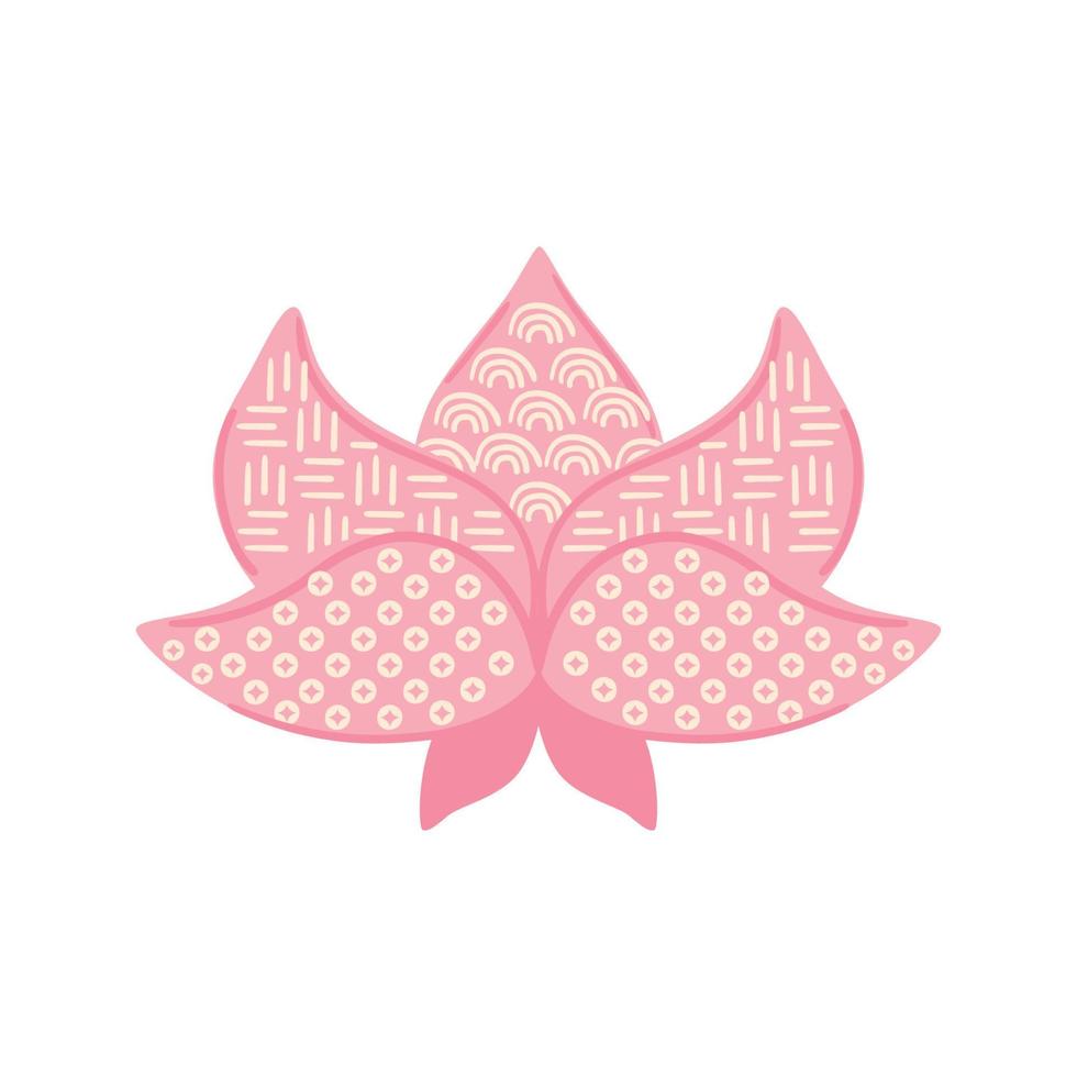 Japanese lotus flower isolated on white. Pink asian lotus logo. Pink chinese lotus bloom symbol, icon. Hand drawn korean flower with traditional ornament. Asian vector illustration.