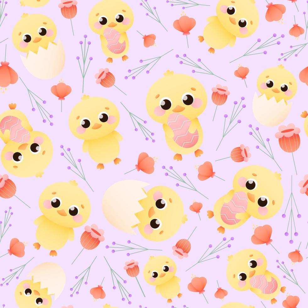 Cute chick pattern foe Easter holiday, childish style seamless ornament for wrapping paper or wallpaper, fabric vector