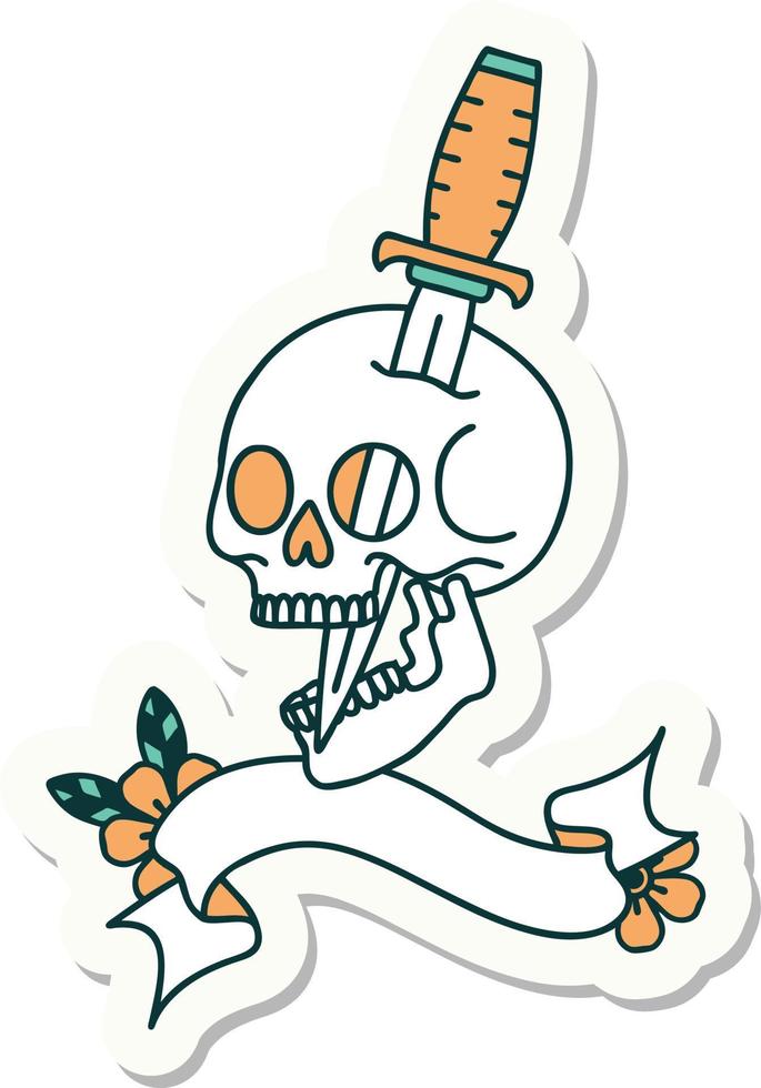 tattoo style sticker with banner of a skull vector