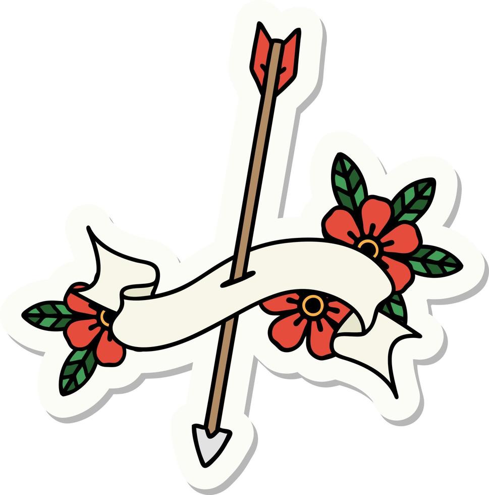 tattoo style sticker with banner of an arrow vector