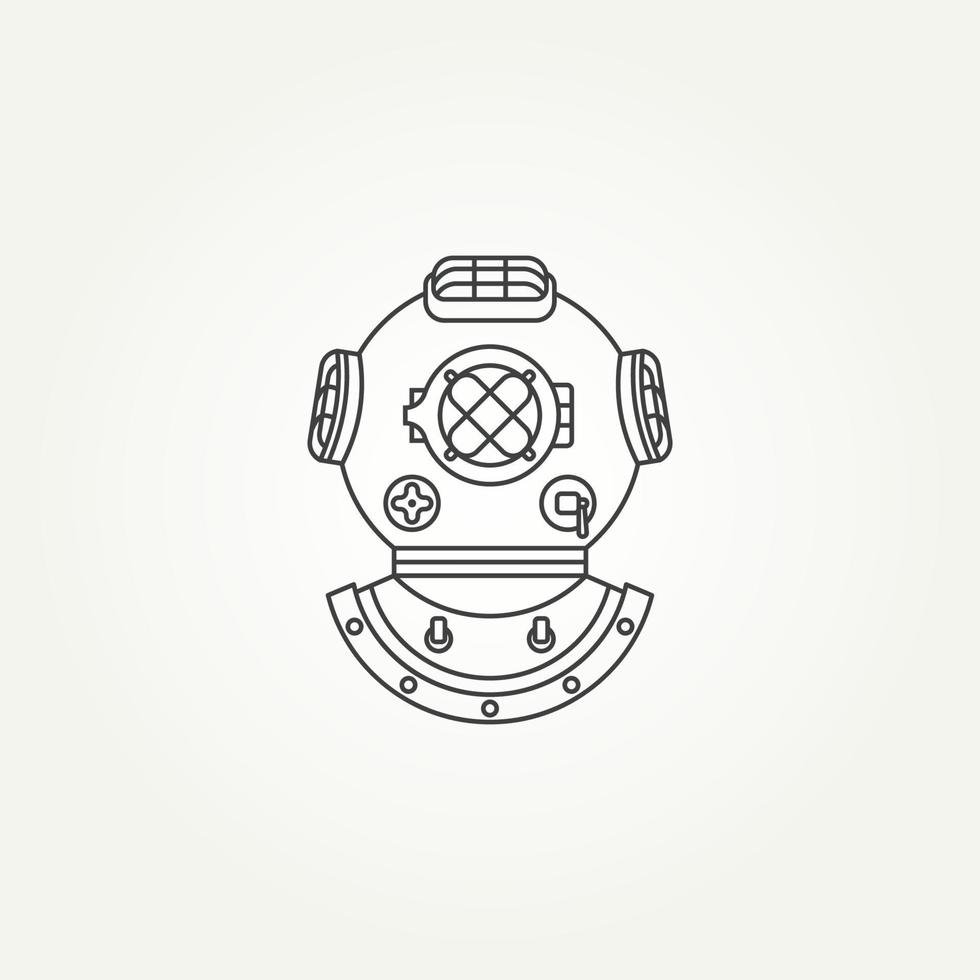 diseño de ilustración vectorial de plantilla de logotipo de icono de arte de línea de casco de buceo vintage clásico minimalista. antiguo concepto de logotipo de icono de casco de buceo submarino vector