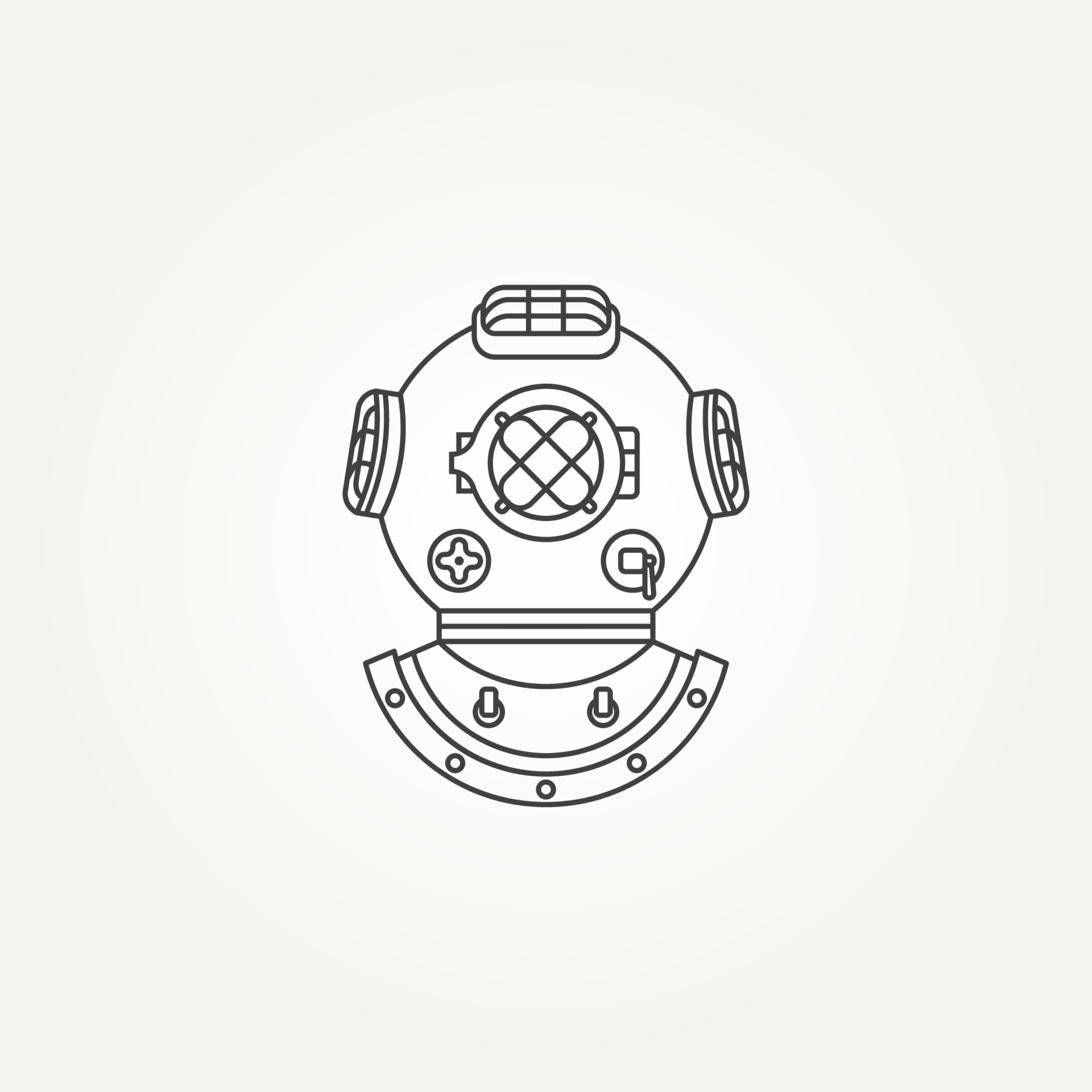 minimalist classic vintage diving helmet line art icon logo template