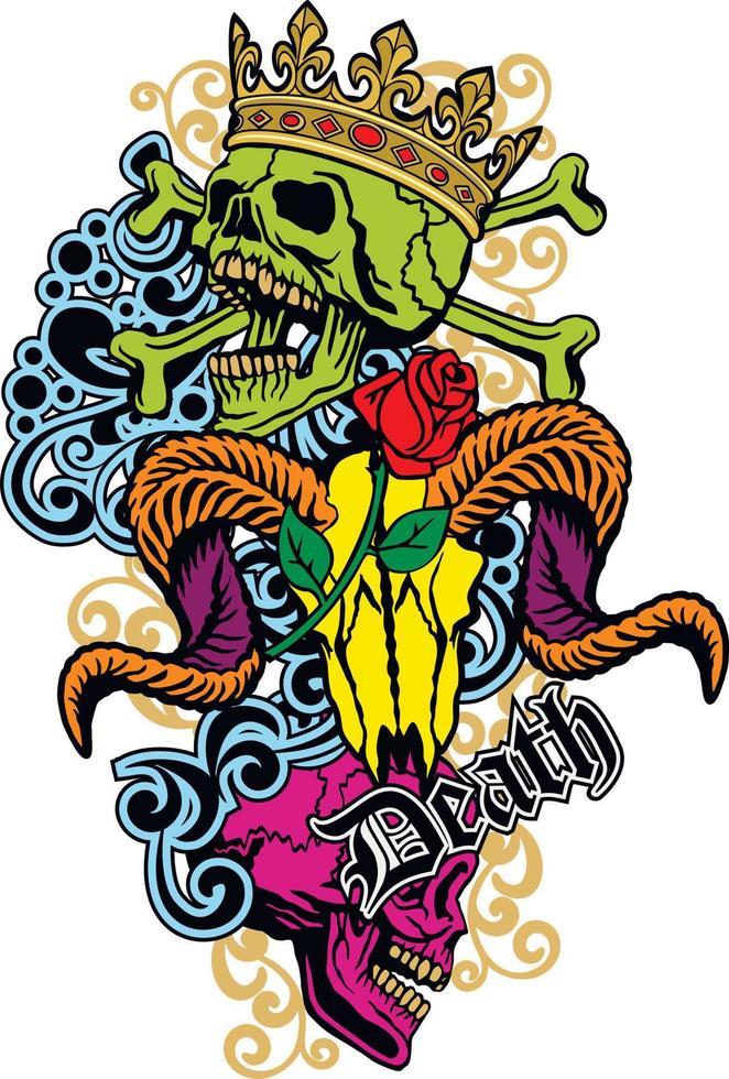 Signo gótico con calavera, camisetas de diseño vintage grunge vector