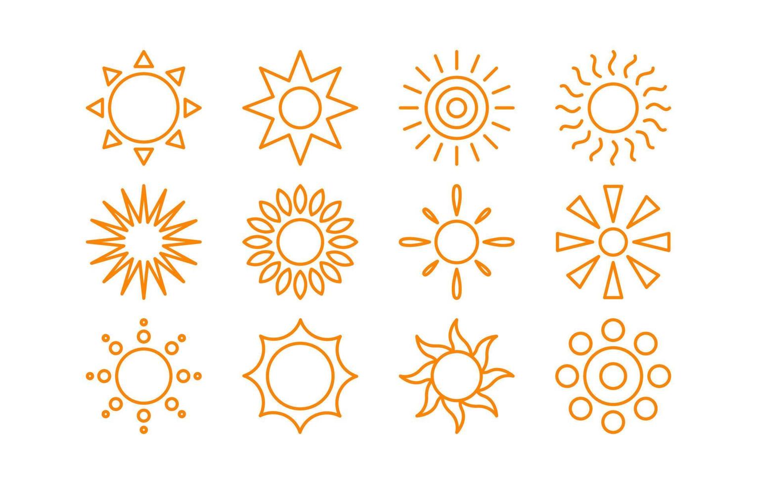 lindo conjunto de iconos de sol de arte de línea vector