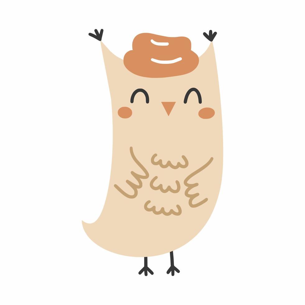 Cute owl in hat. Forest bird. Autumn illustration. Poster. vector