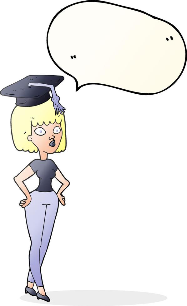 freehand drawn speech bubble cartoon woman with graduation cap vector