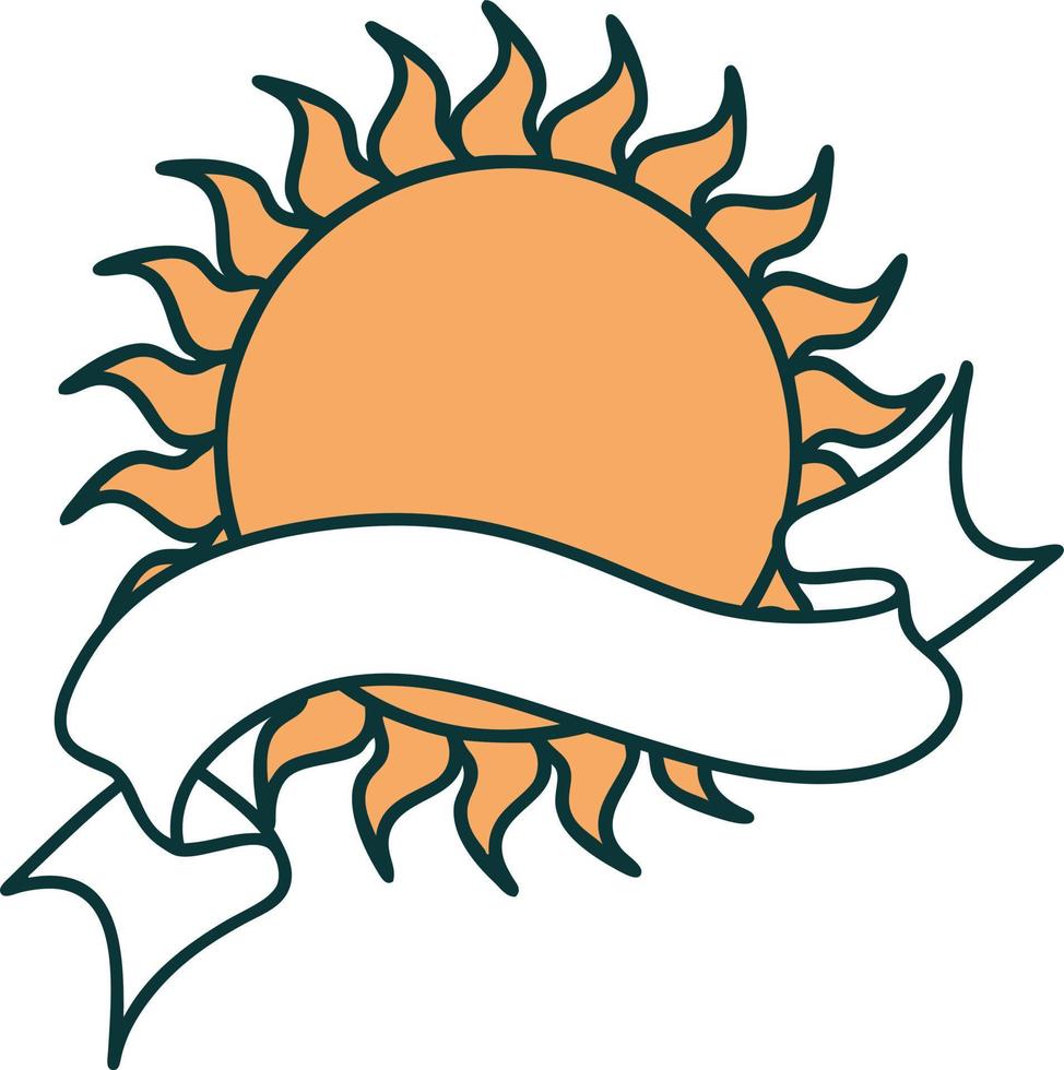 traditional tattoo with banner of a sun vector