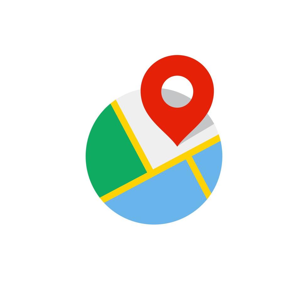 Flat vector illustration of pin locator map icon. Suitable for design element of map app icon, location pin symbol, and place destination direction concept.