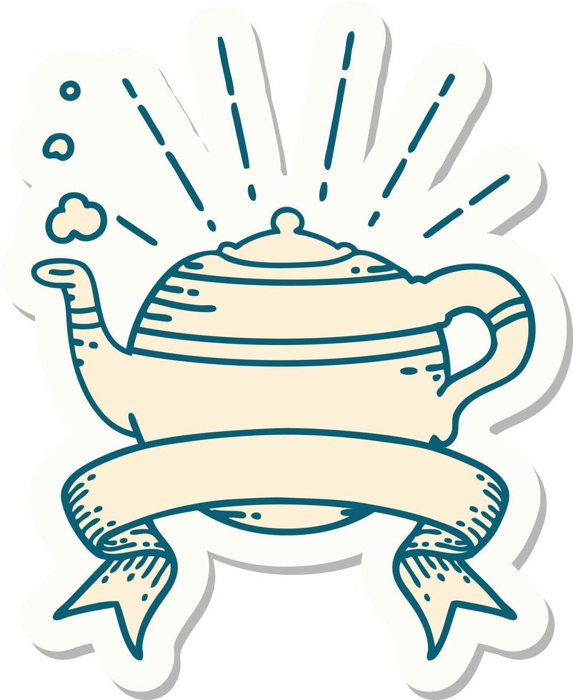 sticker of a tattoo style steaming teapot vector