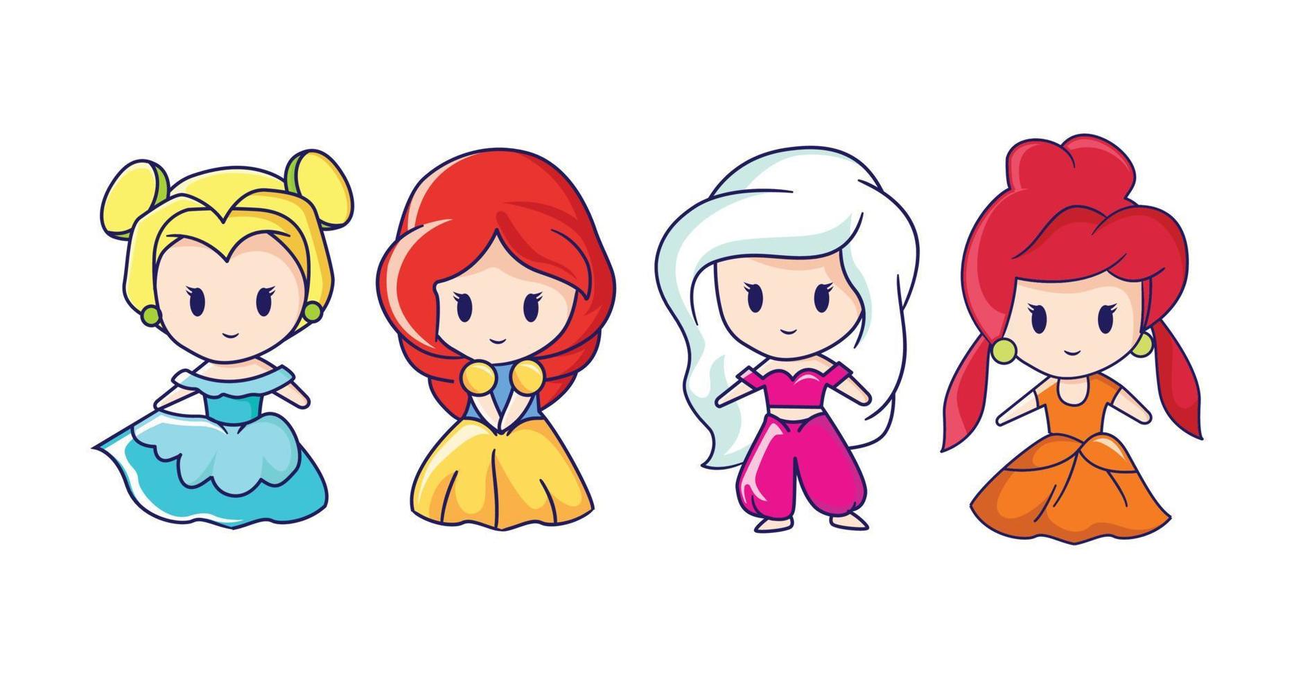 linda colección de princesas de cuentos de hadas de diseño plano vector